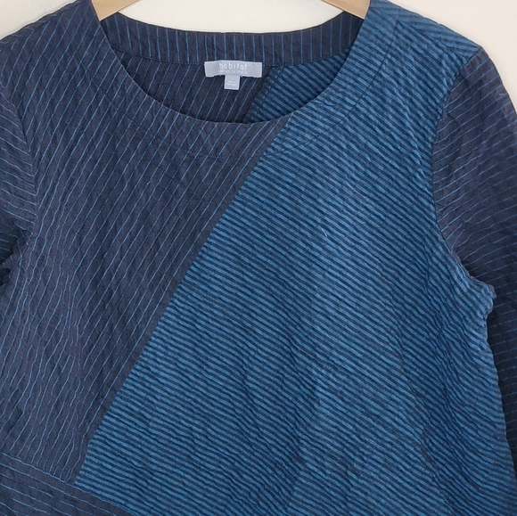Habitat Clothes To Live In | Textured Teal & Black Striped Lagenlook Top Small - Picture 2 of 5